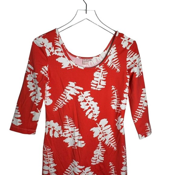 Persifor Red & White Fern Print Dress 3/4 Sleeve Scoop Neck size small Stretchy - Picture 2 of 8